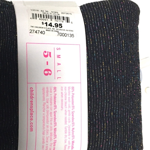 NWT S Girls 5-6 The Children’s Place Soft Fleece Black Sparkles Leggings Tights - Picture 4 of 5